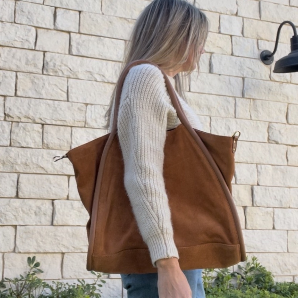 ASOS • suede tote bag with tubular piping